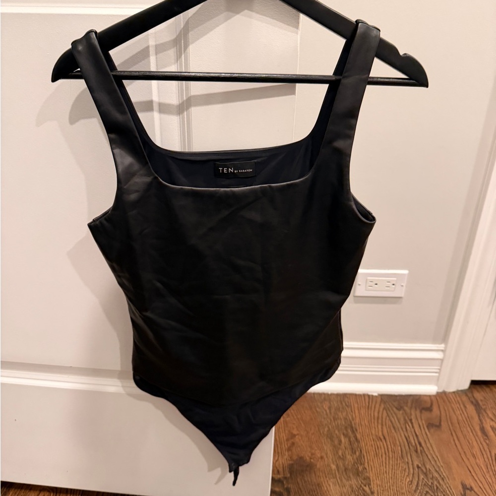 Black faux leather Bodysuit aritiza